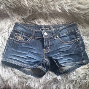 Rhinestone Embellished Dark Jean Shorts